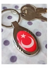 Kırmızı Türk Bayraklı Oval Metal Anahtarlık