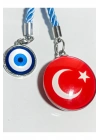 Türk Bayraklı Cam Boncuklu ve Nazar Boncuklu Anahtarlık