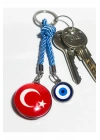 Türk Bayraklı Cam Boncuklu ve Nazar Boncuklu Anahtarlık