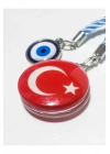 Türk Bayraklı Cam Boncuklu ve Nazar Boncuklu Anahtarlık
