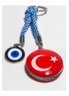 Türk Bayraklı Cam Boncuklu ve Nazar Boncuklu Anahtarlık