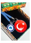 Türk Bayraklı Cam Boncuklu ve Nazar Boncuklu Anahtarlık