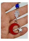 Metal Ay Yıldızlı Türk Bayraklı ve Metal Fatımanın Eli-Hamsalı Anahtarlık