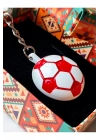 Kırmızı Beyaz Milli Takım Temalı - Yarım Futbol Topu - Arkası Aynalı Anahtarlık