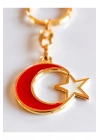 Sarı Metal Kırmızı Ay Beyaz Yıldız Figürlü Anahtarlık