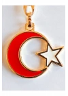 Sarı Metal Kırmızı Ay Beyaz Yıldız Figürlü Anahtarlık