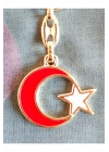 Sarı Metal Kırmızı Ay Beyaz Yıldız Figürlü Anahtarlık