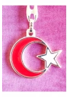 Sarı Metal Kırmızı Ay Beyaz Yıldız Figürlü Anahtarlık