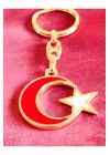 Sarı Metal Kırmızı Ay Beyaz Yıldız Figürlü Anahtarlık