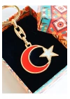 Sarı Metal Kırmızı Ay Beyaz Yıldız Figürlü Anahtarlık