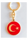 Yuvarlak Kırmızı Zeminde Sarı Altın Renkli Ay Yıldız Figürlü Anahtarlık