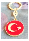 Yuvarlak Kırmızı Zeminde Sarı Altın Renkli Ay Yıldız Figürlü Anahtarlık