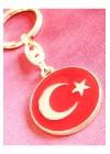 Yuvarlak Kırmızı Zeminde Sarı Altın Renkli Ay Yıldız Figürlü Anahtarlık