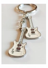 Beyaz İki Gitarlı Metal Anahtarlık