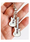 Beyaz İki Gitarlı Metal Anahtarlık