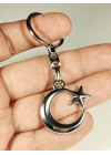 Gümüş Renkli Ay Yıldızlı 3 Boyutlu Metal Anahtarlık