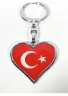 Kalp Şeklinde Kırmızı Türk Bayraklı Metal Anahtarlık