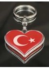 Kalp Şeklinde Kırmızı Türk Bayraklı Metal Anahtarlık