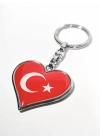 Kalp Şeklinde Kırmızı Türk Bayraklı Metal Anahtarlık