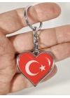 Kalp Şeklinde Kırmızı Türk Bayraklı Metal Anahtarlık