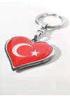 Kalp Şeklinde Kırmızı Türk Bayraklı Metal Anahtarlık