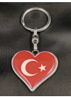 Kalp Şeklinde Kırmızı Türk Bayraklı Metal Anahtarlık