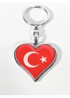 Kalp Şeklinde Kırmızı Türk Bayraklı Metal Anahtarlık