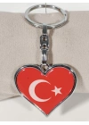 Kalp Şeklinde Kırmızı Türk Bayraklı Metal Anahtarlık
