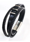 Siyah Deri Erkek Bileklik - Sevgililer Günü Hediyesi