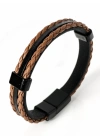 Kahverengi Örme Erkek Deri Bileklik