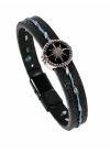 Pusula Figürlü Erkek Siyah Deri Bileklik - 20 Cm