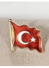 Dalgalanan Kırmızı Türk Bayrağı Metal Rozet