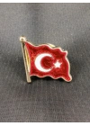 Dalgalanan Kırmızı Türk Bayrağı Metal Rozet