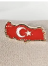 Kırmızı Türkiye Haritalı Ay Yıldızlı Metal Rozet