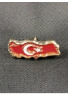 Kırmızı Türkiye Haritalı Ay Yıldızlı Metal Rozet