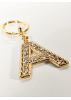 Taşlı A Harfi Gold Metal Anahtarlık – Kişisel Stil, Zarif Işıltı