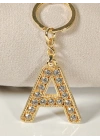 Taşlı A Harfi Gold Metal Anahtarlık – Kişisel Stil, Zarif Işıltı