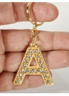 Taşlı A Harfi Gold Metal Anahtarlık – Kişisel Stil, Zarif Işıltı