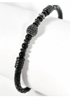 Siyah Örgü Deri ve Zirkon, Hematit, Oniks Taşlı Yaylı Erkek Bileklik – Doğal Şıklık ve Modern Detaylar