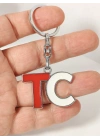 TC Harf Figürlü Kırmızı Beyaz Metal Anahtarlık – Güçlü Kimlik ve Sade Tasarımın Birleşimi
