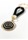 Siyah Örgü İpli Nazar Motifli Yuvarlak Metal Anahtarlık – Modern, Güçlü ve Şık Tasarım
