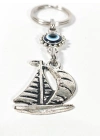 Yelkenli & Nazar Boncuğu Figürlü Anahtarlık – Koruma, Özgürlük ve Yolculuk Sembolü