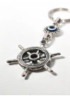 Nazar Boncuklu Dümen (Gemi Çarkı) Figürlü Anahtarlık – Yön, Koruma ve Yolculuk Enerjisi