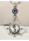 Nazar Boncuklu Dümen (Gemi Çarkı) Figürlü Anahtarlık – Yön, Koruma ve Yolculuk Enerjisi
