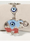 Fil Figürlü Nazar Boncuklu Metal Anahtarlık – Bereket, Güç ve Koruyucu Enerji