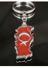 Kabartma Ay Yıldızlı Türkiye Haritalı Metal Anahtarlık
