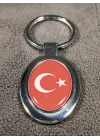 Ay Yıldızlı Kırmızı Oval Metal Anahtarlık