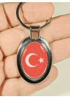 Ay Yıldızlı Kırmızı Oval Metal Anahtarlık