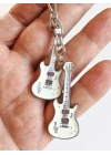 Beyaz İki Gitarlı Metal Anahtarlık