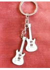 Beyaz İki Gitarlı Metal Anahtarlık